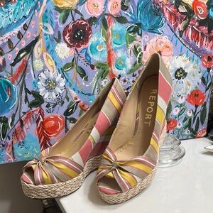 Report Pink and Yellow Platform Shoes Vibrant Stripes